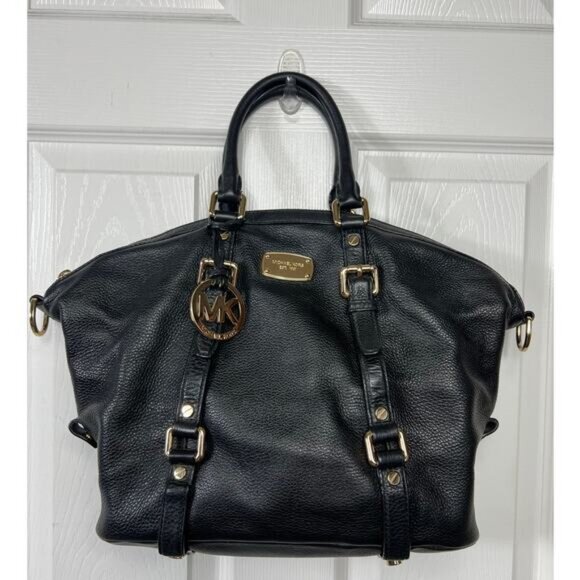 Michael Kors Handbags - Michael Kors Bedford Black Leather Satchel Gold Hardware